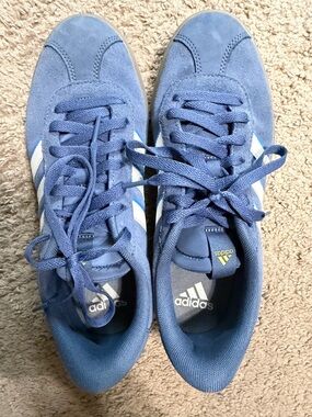adidas Blue Suede Low-Top Sneakers with White Stripes